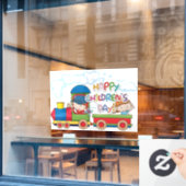 Happy Childrens Day Train and Coach Red Blue Yello Raamsticker (Cafe Raam)