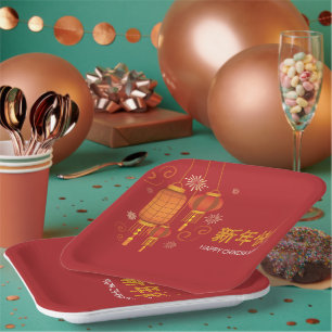 Happy Chinese Lunar Nieuwjaar Papieren Bordje