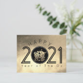 Happy Chinese Metal Ox Nieuwjaar 2021 HpostC Feestdagenkaart (Staand voorkant)