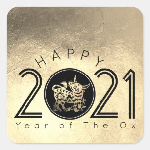 Happy Chinese Metal Ox Nieuwjaar 2021 SqS Vierkante Sticker