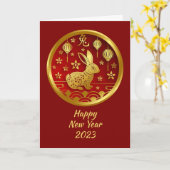 Happy Chinese New Year 2023 Rabbit Greeting Kaart (Gele Bloem)