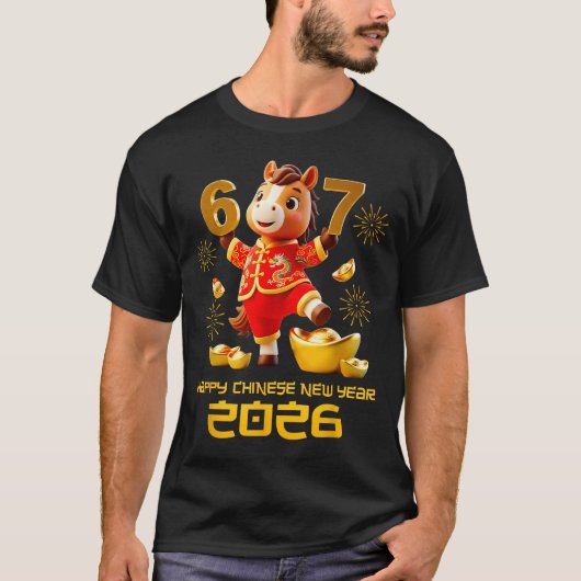 Happy Chinese New Year 2026 Funny Horse 6 7 Meme 6 T-shirt (Voorkant)