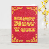 Happy Chinese New Year Glitter Kaart (Gele Bloem)