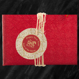 Happy Chinese New Year of Horse Elegant Gold Red  Bedankjes Labels