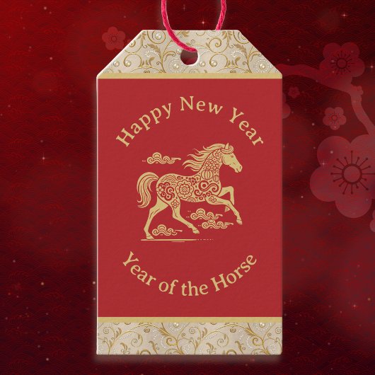 Happy Chinese New Year of Horse Elegant Gold Red  Cadeaulabel