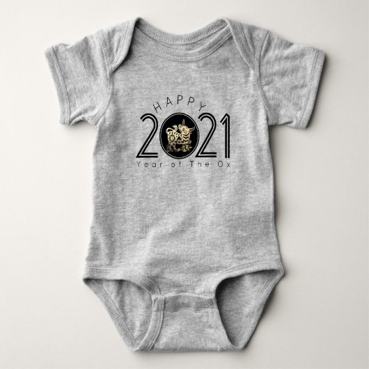 Happy Chinese Ox Nieuwjaar 2021 Baby-pak Romper (Voorkant)