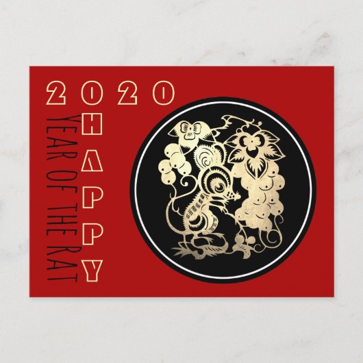 Happy Chinese Rat Nieuwjaar 2020 Paper-cut 3 HHP Aankondigingskaart (Voorkant)