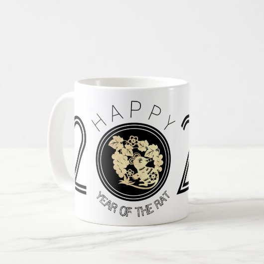 Happy Chinese Rat Nieuwjaar 2020 Witte Mok 4 (Voorkant links)