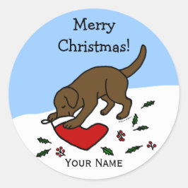 Happy Chocolate Lab Kerst Cartoon Stickers