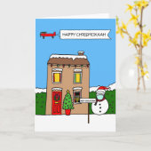 Happy Chrismukkah Cartoon Zelfisolatie Huis Kaart (Gele Bloem)