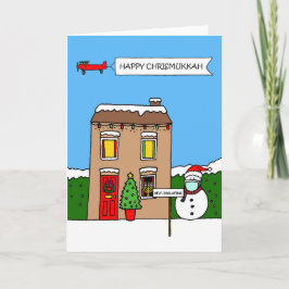 Happy Chrismukkah Cartoon Zelfisolatie Huis Kaart
