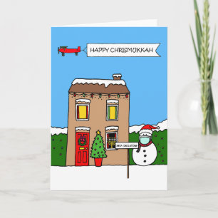 Happy Chrismukkah Cartoon Zelfisolatie Huis Kaart