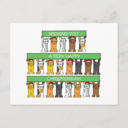 Happy Chrismukkah Cats die Santa Hats dragen Briefkaart (Voorkant)