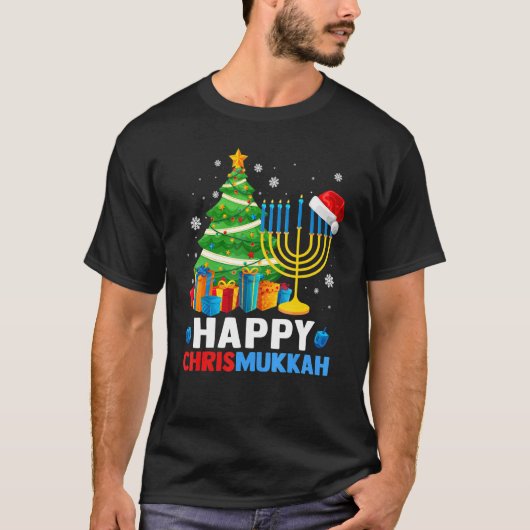Happy Chrismukkah Christmas Tree Menorah Chanukah  T-shirt (Voorkant)