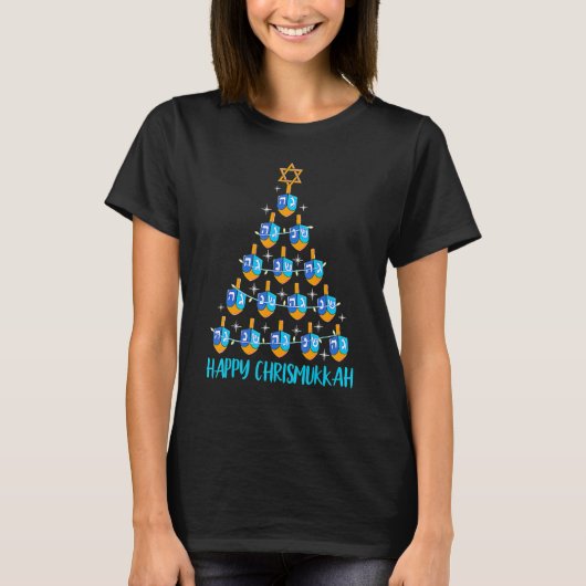 Happy Chrismukkah Dreidel Christmas Tree Hanukkah T-shirt (Voorkant)