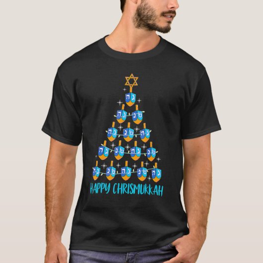 Happy Chrismukkah Dreidel Christmas Tree Hanukkah T-shirt (Voorkant)