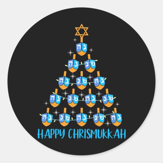 Happy Chrismukkah Dreidel kerstboom Hanukkah Ronde Sticker (Voorkant)