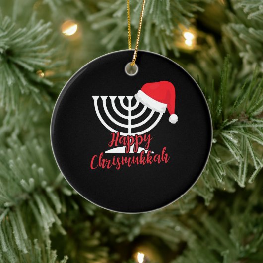 Happy Chrismukkah Funny Hanukkah en Kerstmis Keramisch Ornament (Boom)