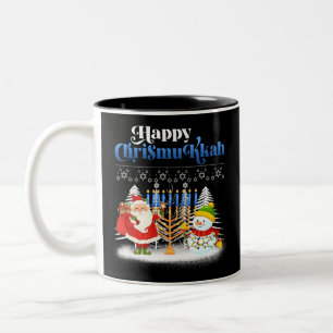 Happy Chrismukkah Funny Hanukkah Kerstjood Tweekleurige Koffiemok