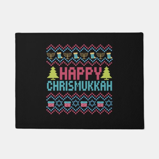 Happy Chrismukkah Funny Jewish Ugly Sweater Gift Deurmat (Voorkant)