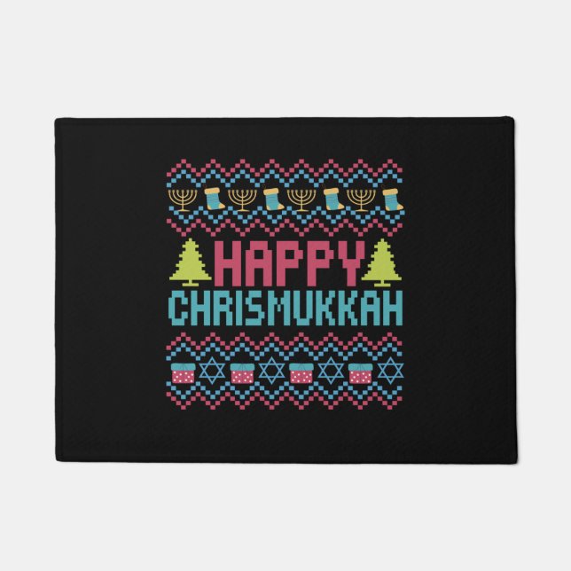 Happy Chrismukkah Funny Jewish Ugly Sweater Gift Deurmat (Voorkant)