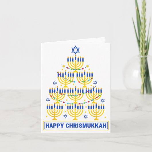 Happy Chrismukkah Hanukkah Light Tree Jewish Holid Kaart (Voorkant)