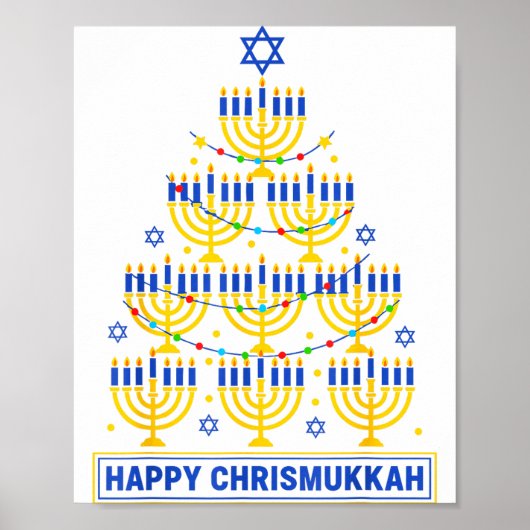 Happy Chrismukkah Hanukkah Light Tree Jewish Holid Poster (Voorkant)