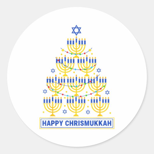 Happy Chrismukkah Hanukkah Light Tree Jewish Holid Ronde Sticker (Voorkant)