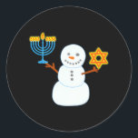 Happy Chrismukkah Hanukkah Sneeuwman Menorah David Ronde Sticker<br><div class="desc">Happy Chrismukkah Hanukkah Sneeuwman Menorah David</div>