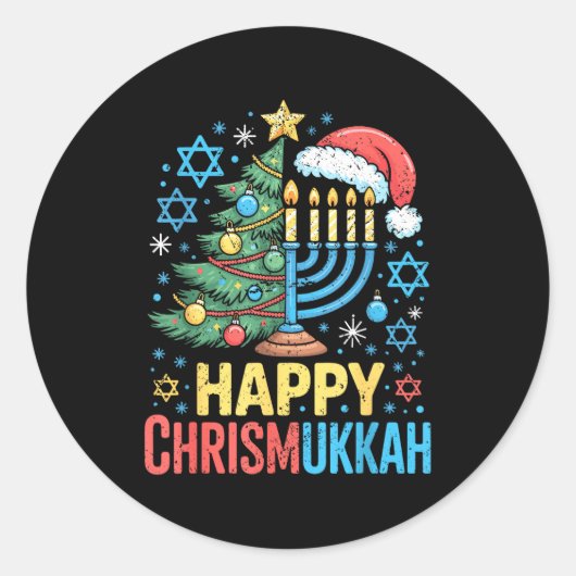 Happy Chrismukkah Holiday Christmas And Hanukkah S Ronde Sticker (Voorkant)