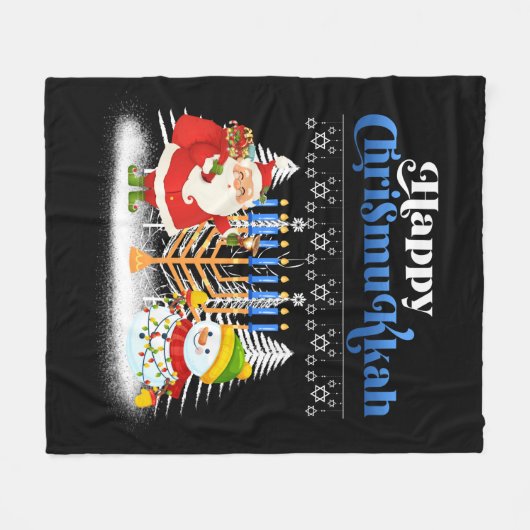 Happy Chrismukkah Jewish Kersthanukkah Fleece Deken (Voorkant (Horizontaal))
