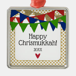 Happy Chrismukkah Kerstmis en Hanukkah Metalen Ornament