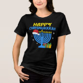 Happy Chrismukkah Menorah Santa Hat Holiday Tee Tri-Blend Shirt (Voorkant)