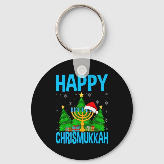 Happy Chrismukkah Santa Hat Christmas Hanukkah Sle Sleutelhanger (Voorkant)