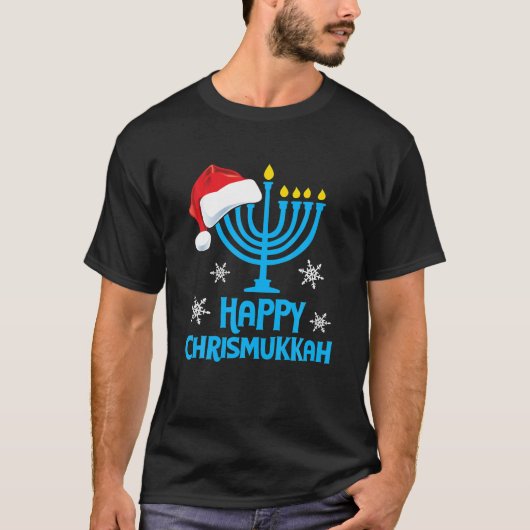 Happy Chrismukkah Santa Hat Kersthanukkah T-shirt (Voorkant)
