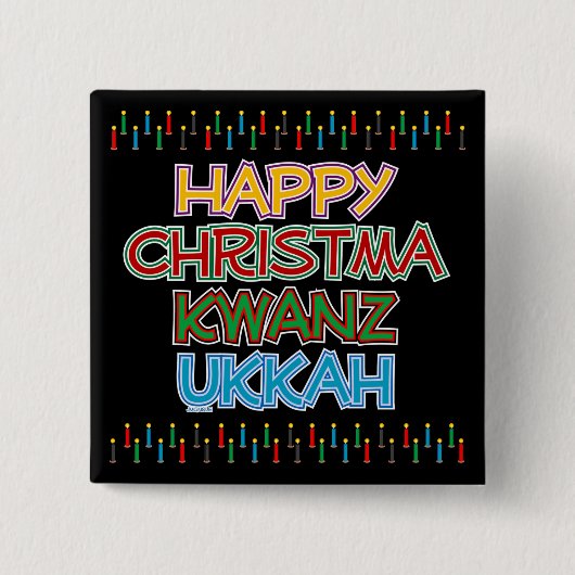 HAPPY CHRISTMAKWANZUKKAH VIERKANTE BUTTON 5,1 CM (Voorkant)