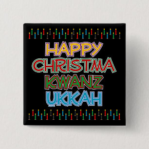 HAPPY CHRISTMAKWANZUKKAH VIERKANTE BUTTON 5,1 CM