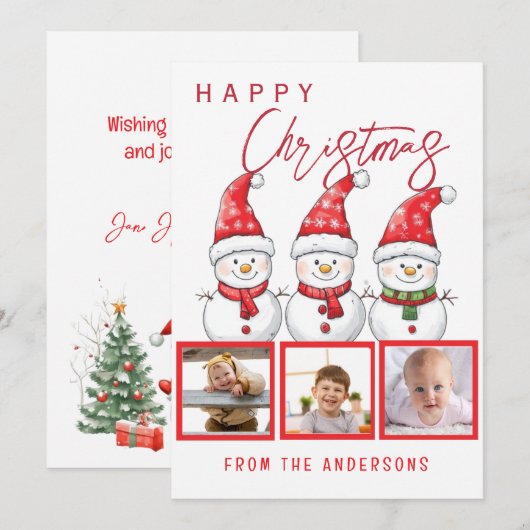 Happy Christmas 3 foto Feestdagenkaart (Voorkant / Achterkant)
