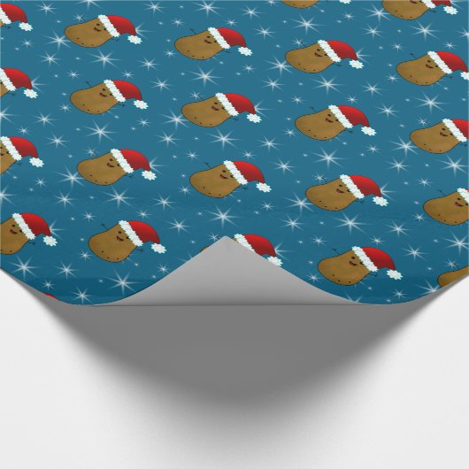 Happy Christmas Aardappel Ocean Blue Cadeaupapier (Hoek)
