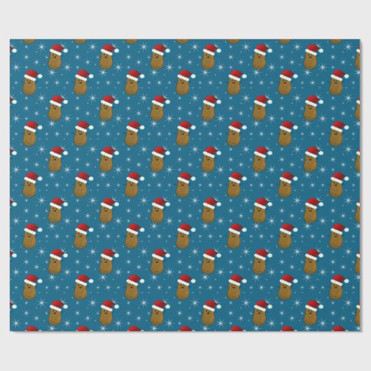 Happy Christmas Aardappel Ocean Blue Cadeaupapier (Vlak)