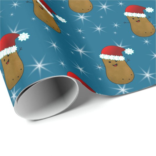 Happy Christmas Aardappel Ocean Blue Cadeaupapier (Rol Hoek)