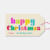Happy Christmas bold Kleurrijke Gepersonaliseerde  Cadeaulabel (Voorkant (Horizontaal))