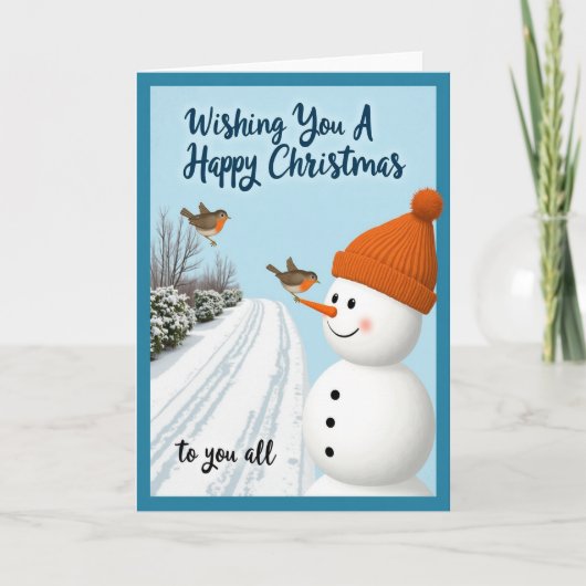 Happy Christmas Card Snowman Bird Winter Scene Kaart (Voorkant)