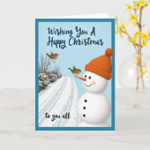 Happy Christmas Card Snowman Bird Winter Scene Kaart (Gele Bloem)