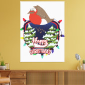 Happy Christmas cartoon Robin logo Canvas Afdruk (Insitu (Woonkamer))