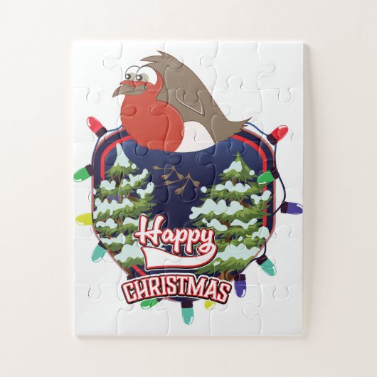 Happy Christmas cartoon Robin logo Legpuzzel (Verticaal)