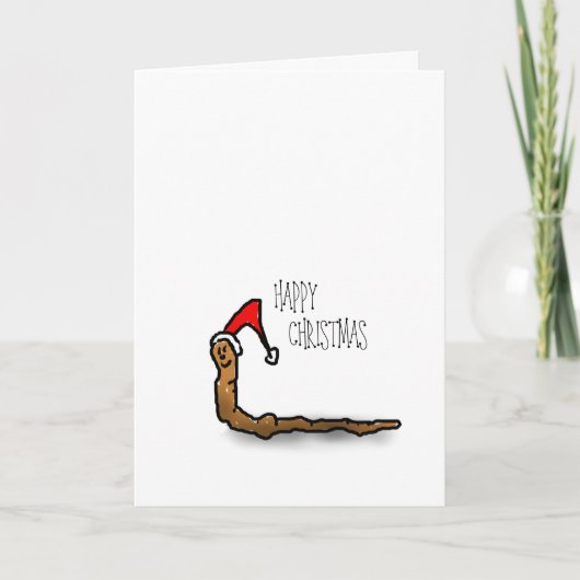 Happy Christmas cartoon worm in een kerst pet Feestdagen Kaart (Voorkant)