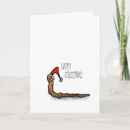 Happy Christmas cartoon worm in een kerst pet Feestdagen Kaart