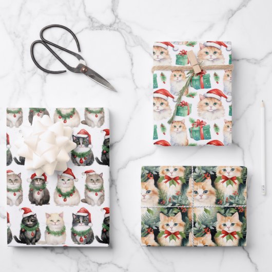 Happy Christmas Cats Funny Gift Wrap Inpakpapier Vel (Voorkant)