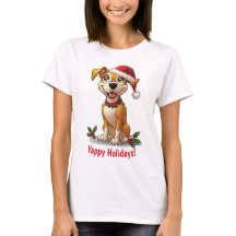 Happy Christmas Dog Santa Hat T-shirt